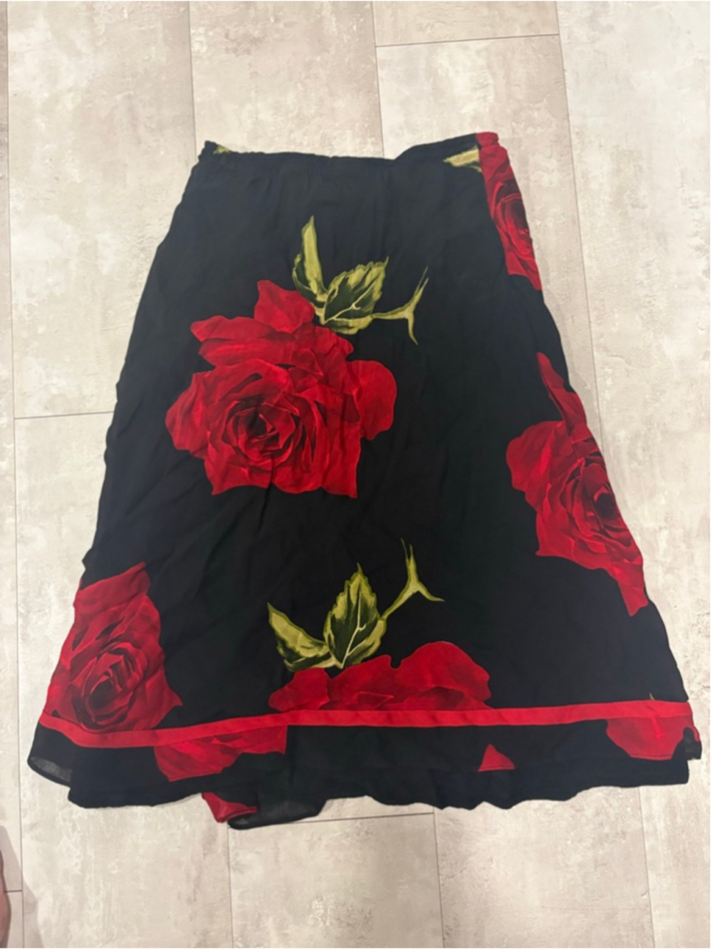 Nathalie Seaver Vintage 90s Goth Rose Midi Skirt Ribbon Small Elastic Waist